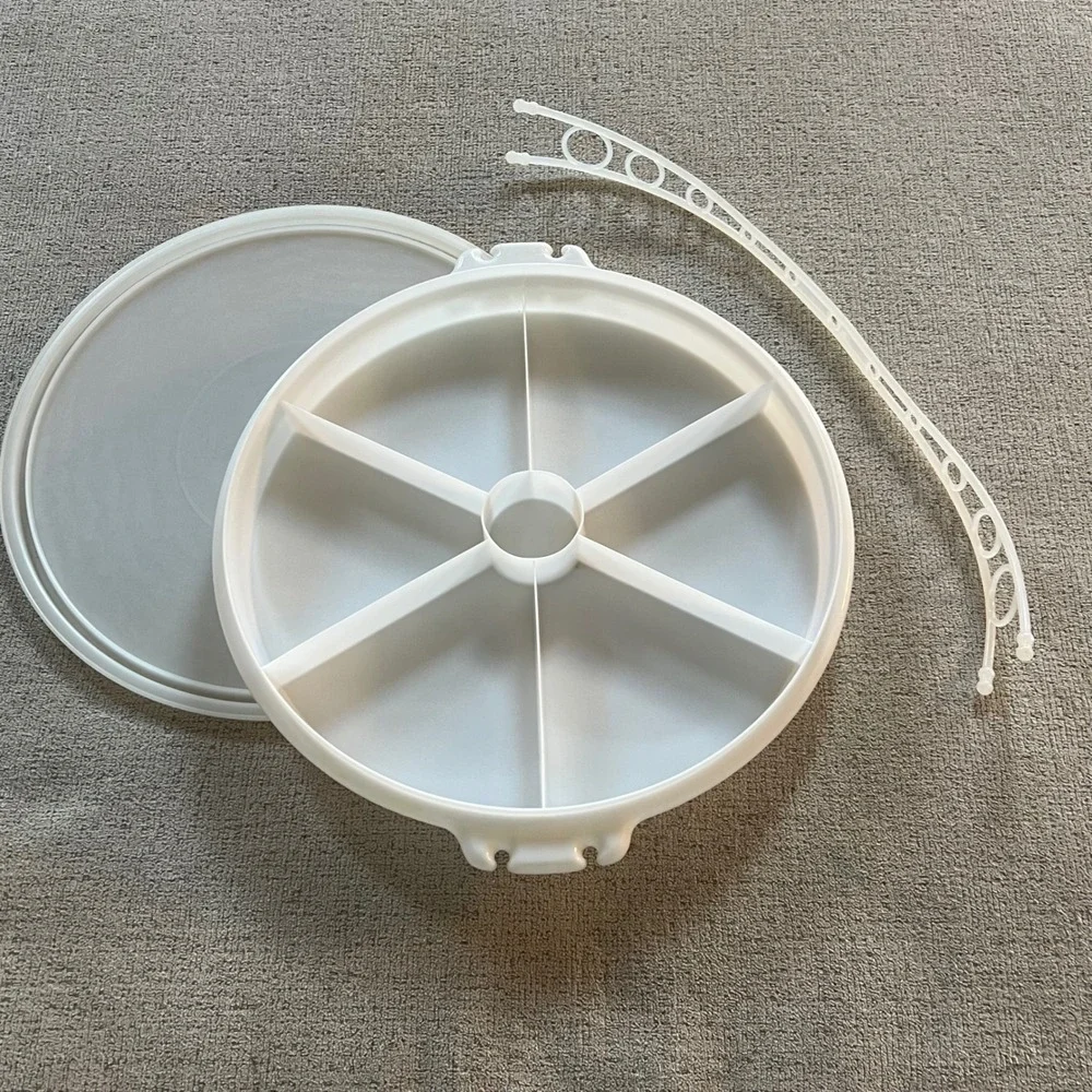 Vintage Tupperware Party Susan Divided Serving Tray White Seal Cariolier Handle